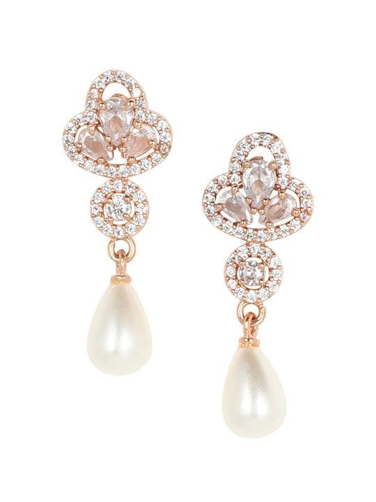 Rose Gold Plated AD Studded Drop Earrings - Trendisia