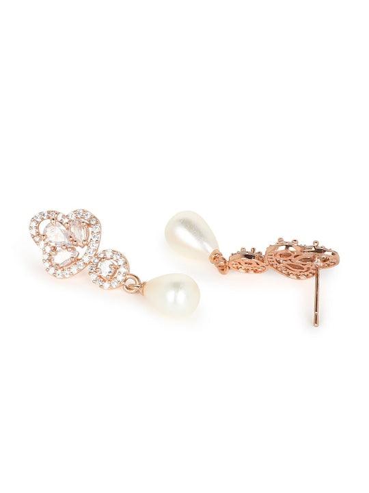 Rose Gold Plated AD Studded Drop Earrings - Trendisia