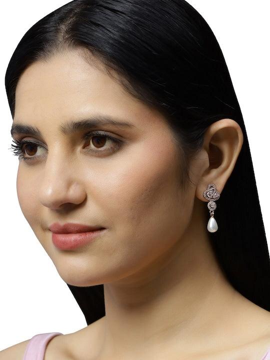 Rose Gold Plated AD Studded Drop Earrings - Trendisia