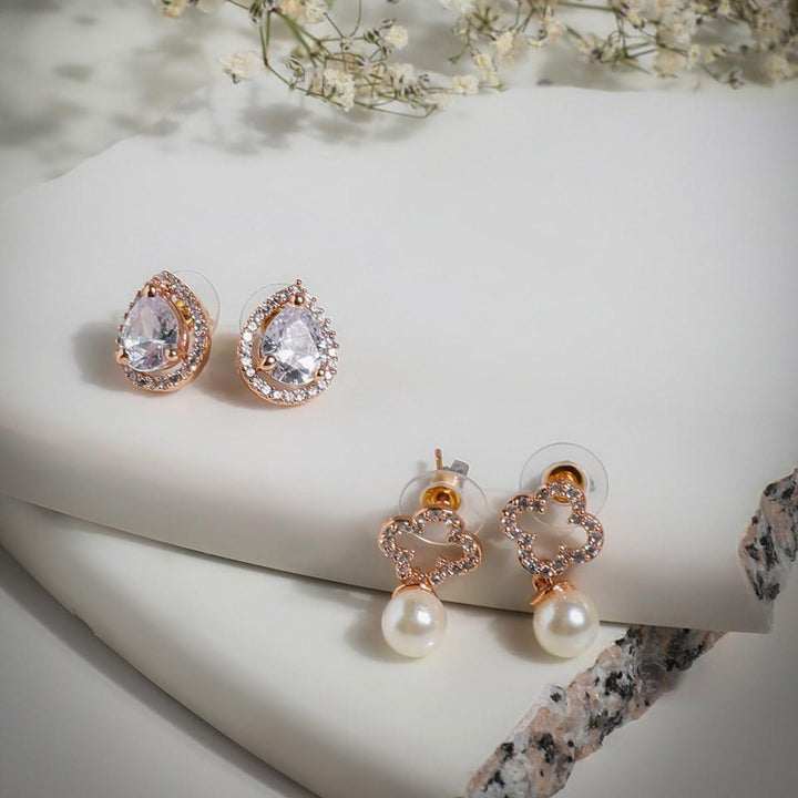 Rose Gold Plated AD Teardrop Studs Earrings - Trendisia