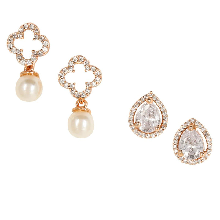 Rose Gold Plated AD Teardrop Studs Earrings - Trendisia