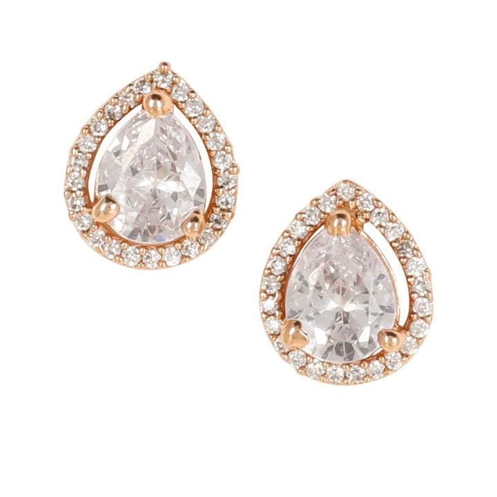 Rose Gold Plated AD Teardrop Studs Earrings - Trendisia