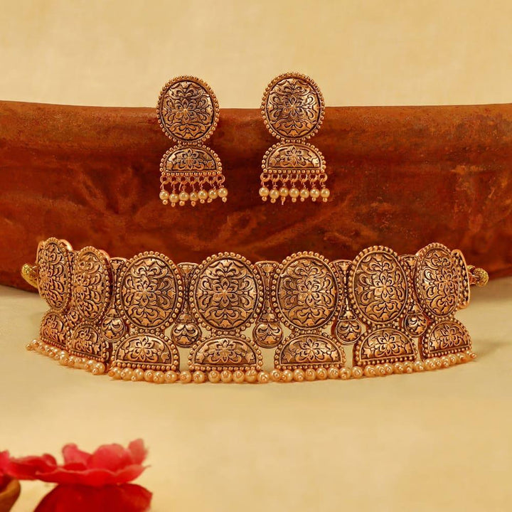 Rose Gold-Plated Choker Jewellery Set - Trendisia