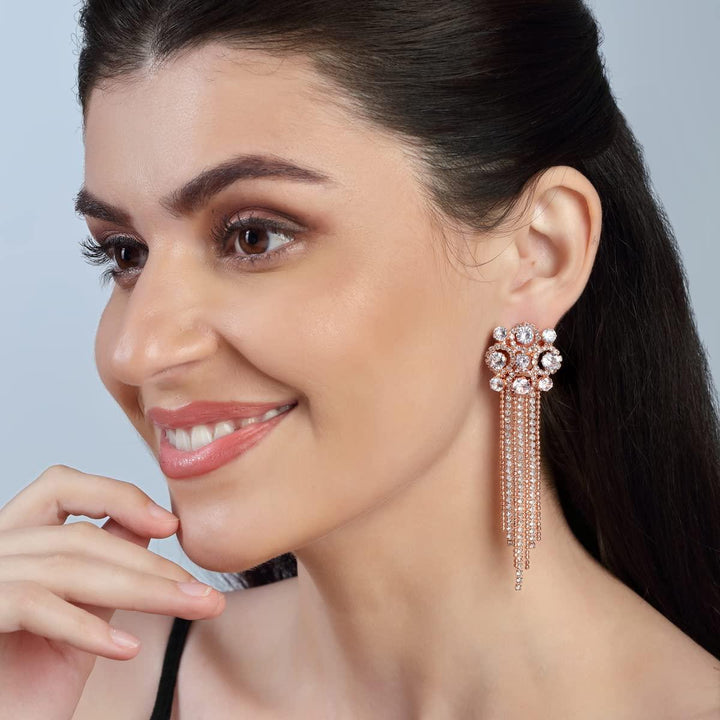 Rose Gold White Floral Drop Earrings - Trendisia