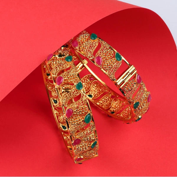 Ruby, Green & Maroon Matt Gold Kada Bangles - Trendisia