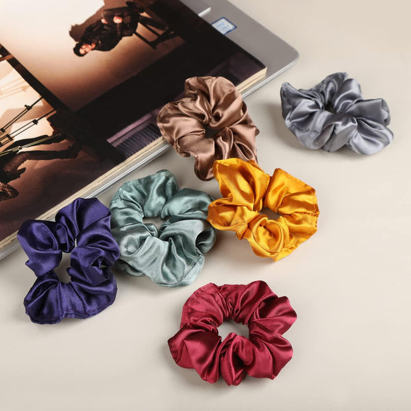 Satin Silk Women Scrunchies Hair Band 6 Pcs - Trendisia