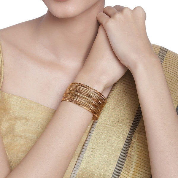 Set of 16 Matte Gold Plated Bangles. - Trendisia