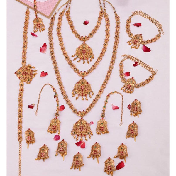 Set Of 18 Gold -Plated Studded Jewellery Set - Trendisia