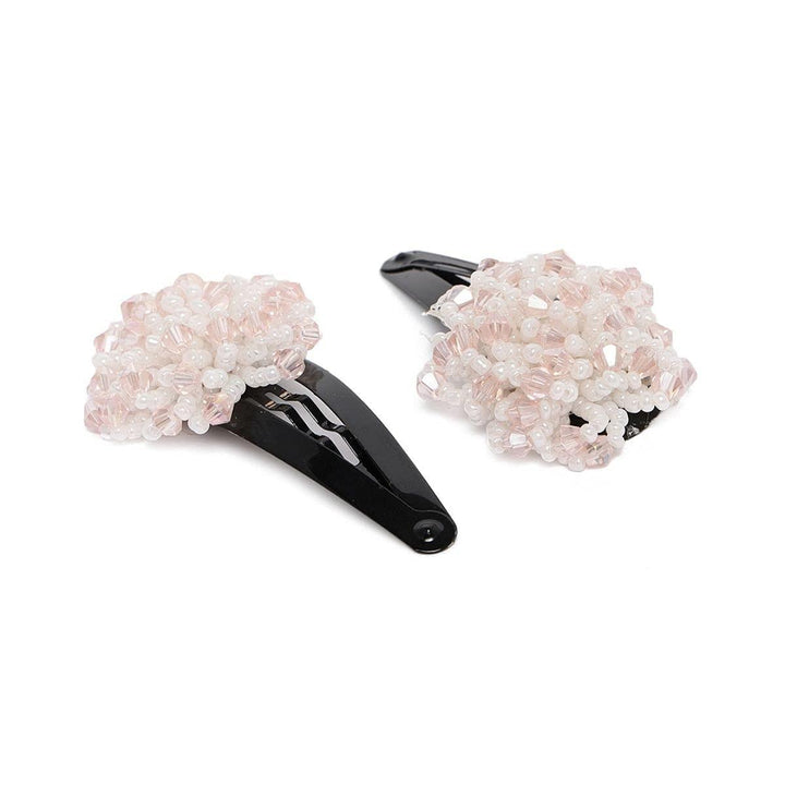 Set of 2 Black Pink Beaded Tic Tac Hair Clips - Trendisia