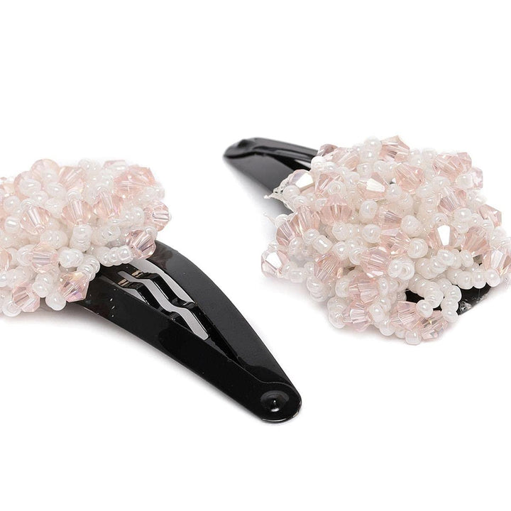 Set of 2 Black Pink Beaded Tic Tac Hair Clips - Trendisia