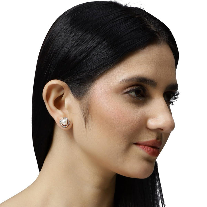 Set Of 2 Rose Gold Plated SD Studded Studs - Trendisia