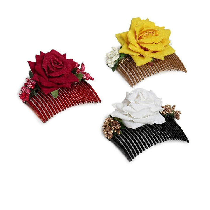 Set Of 3 Floral Beaded Comb Pins - Trendisia