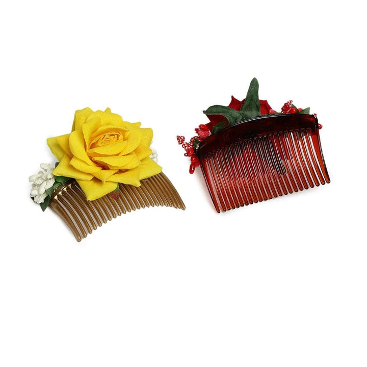 Set Of 3 Floral Beaded Comb Pins - Trendisia