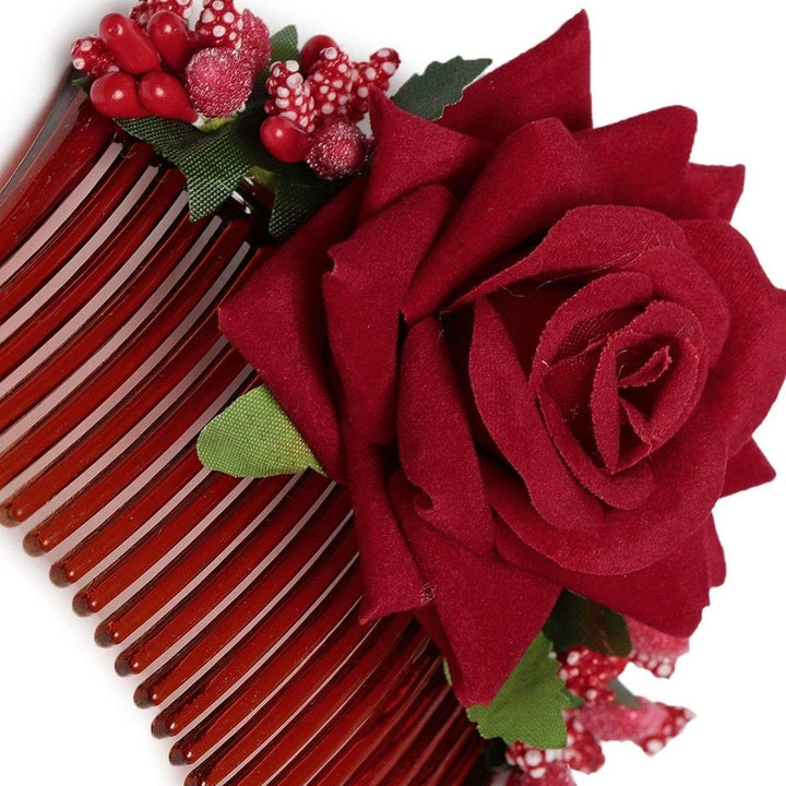 Set Of 3 Floral Beaded Comb Pins - Trendisia