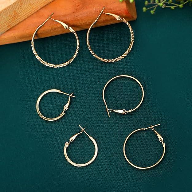 Set of 3 Gold-Plated Circular Hoop Earrings - Trendisia