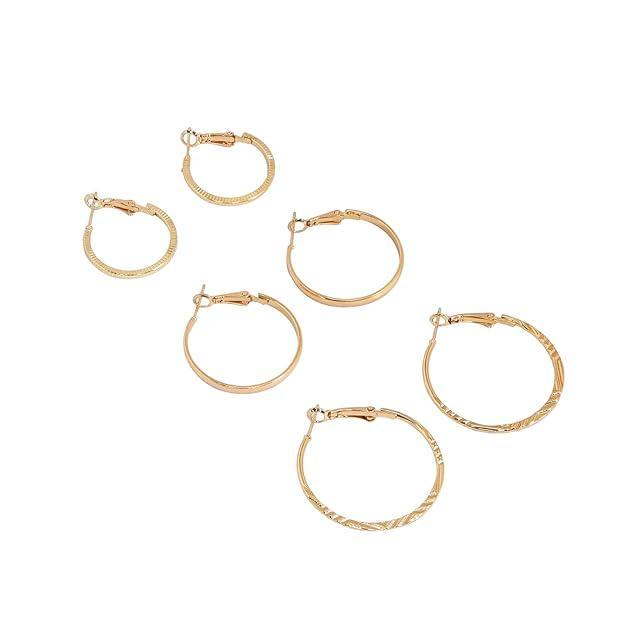 Set of 3 Gold-Plated Circular Hoop Earrings - Trendisia