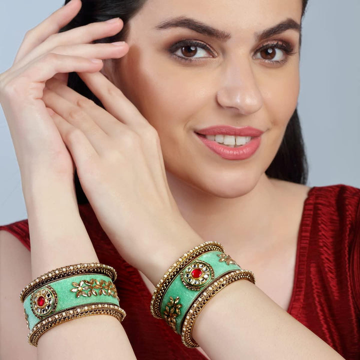 Set Of 6 Gold-Plated Kundan-Studded Bangles - Trendisia