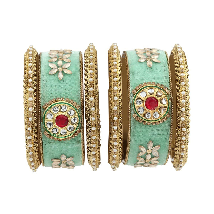 Set Of 6 Gold-Plated Kundan-Studded Bangles - Trendisia