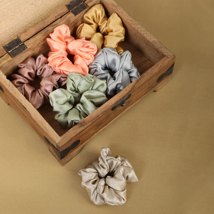 Set of 6 Women Satin Silk Scrunchies - Trendisia