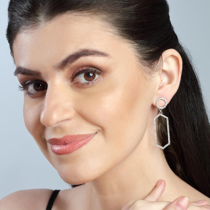 Silver Geometric Drop Earrings - Trendisia