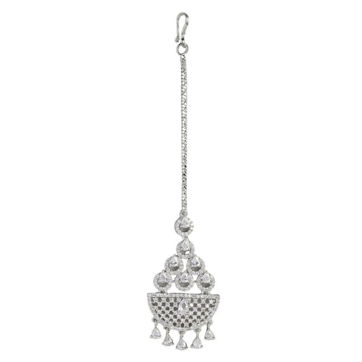 Silver-Plated AD-Studded Maang Tika - Trendisia