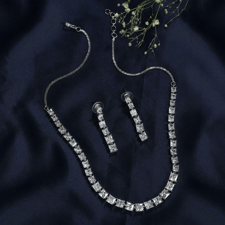 Silver-Plated AD-Studded Necklace Set - Trendisia