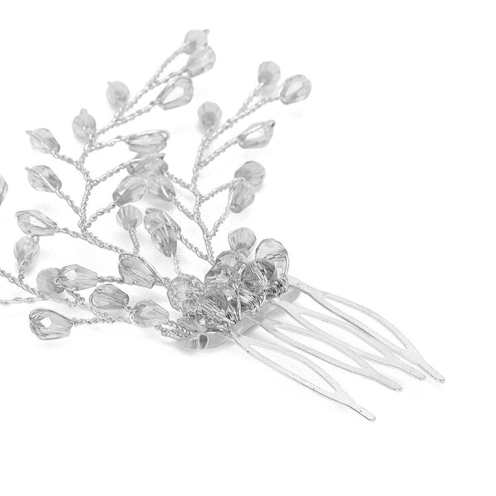 Silver-Plated Beaded Bridal Tiara Comb Pin - Trendisia