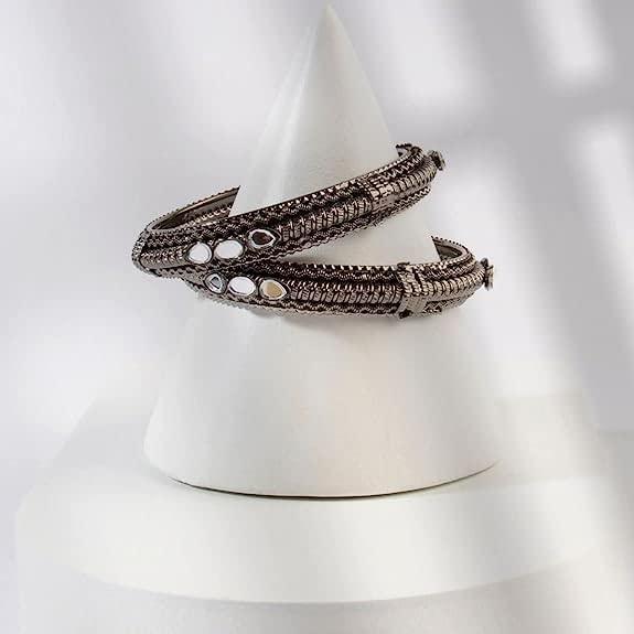 Silver-Plated Black Bangle Set of 2 - Trendisia