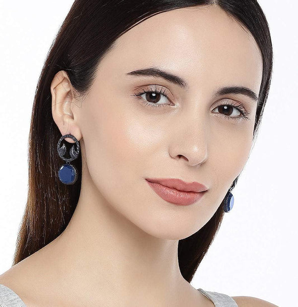 Silver-Plated Black Circular Drop Earrings - Trendisia