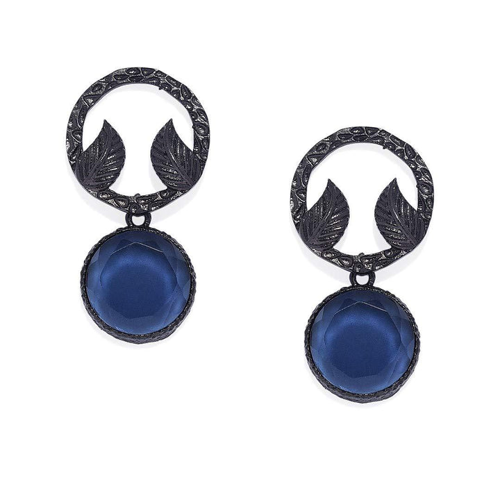 Silver-Plated Black Circular Drop Earrings - Trendisia