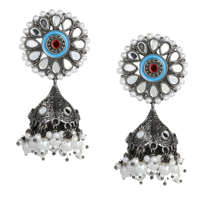 Silver-Plated Blue Dome Shaped Drop Earrings - Trendisia