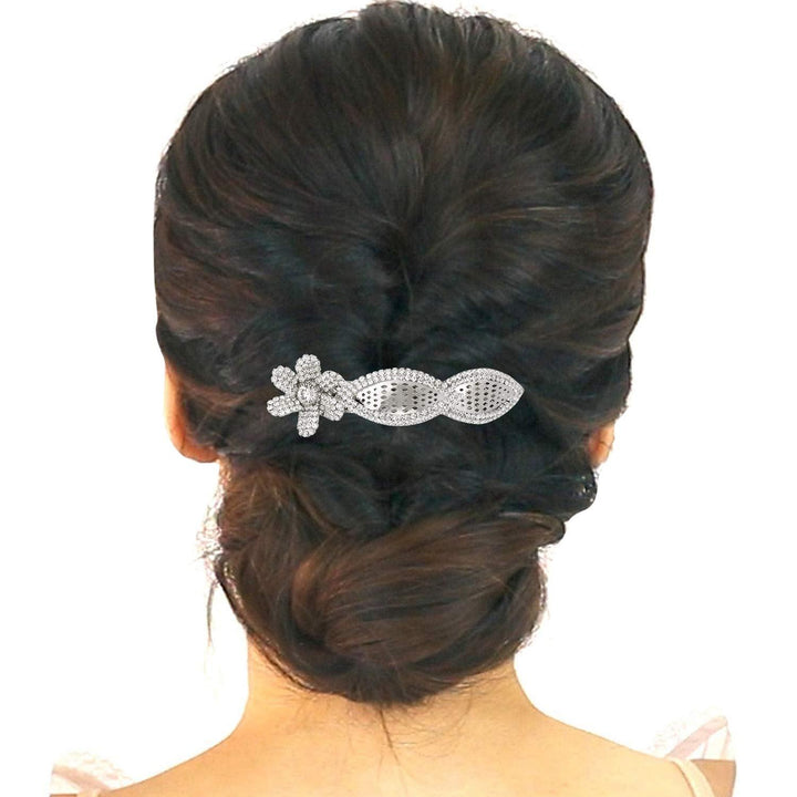 Silver Plated Floral Design Hair Barrette - Trendisia