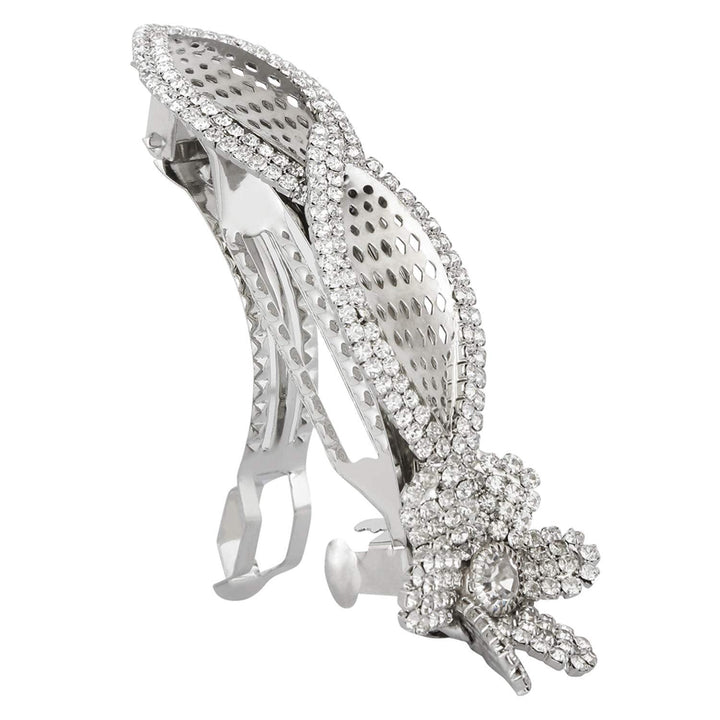Silver Plated Floral Design Hair Barrette - Trendisia