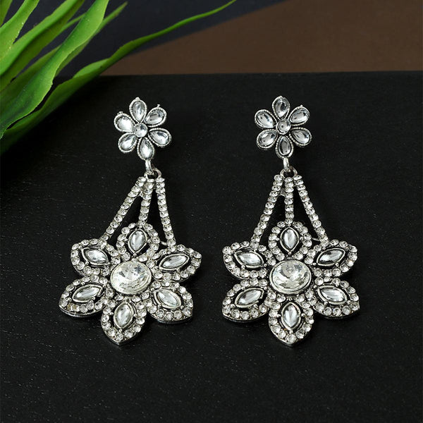 Silver-Plated Floral Drop Earrings - Trendisia