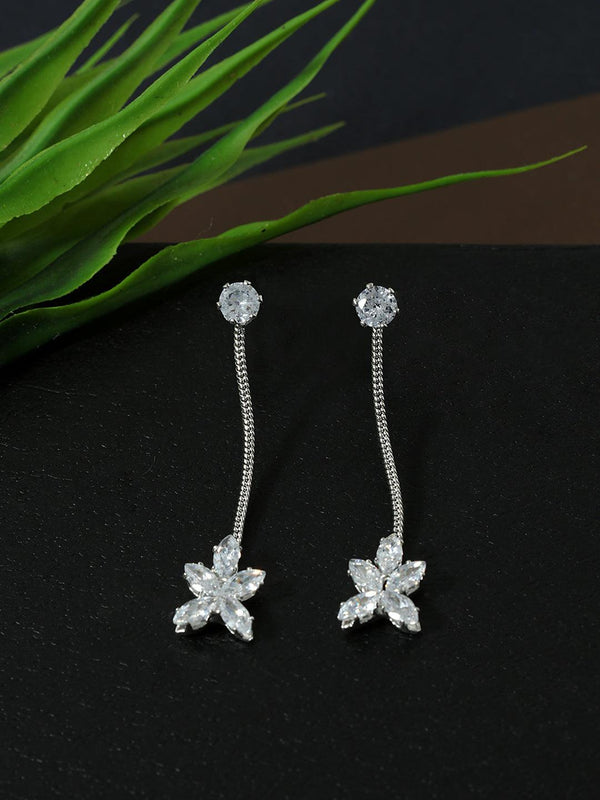 Silver Plated Floral Shaped Drop Earrings - Trendisia