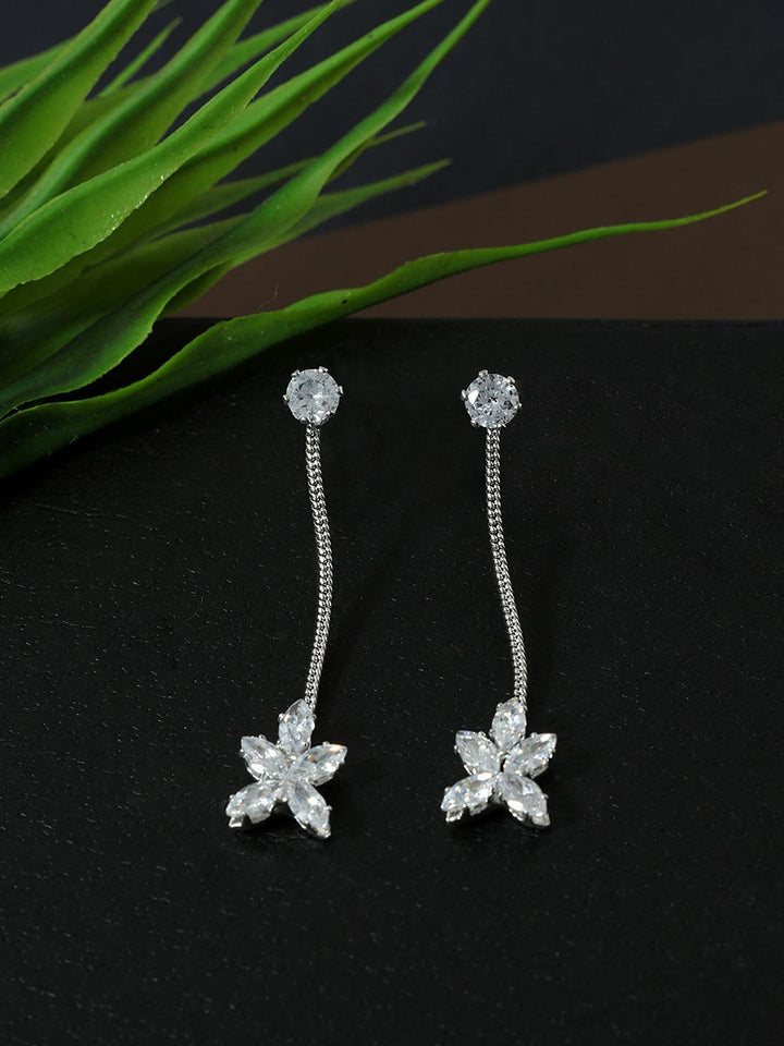 Silver Plated Floral Shaped Drop Earrings - Trendisia