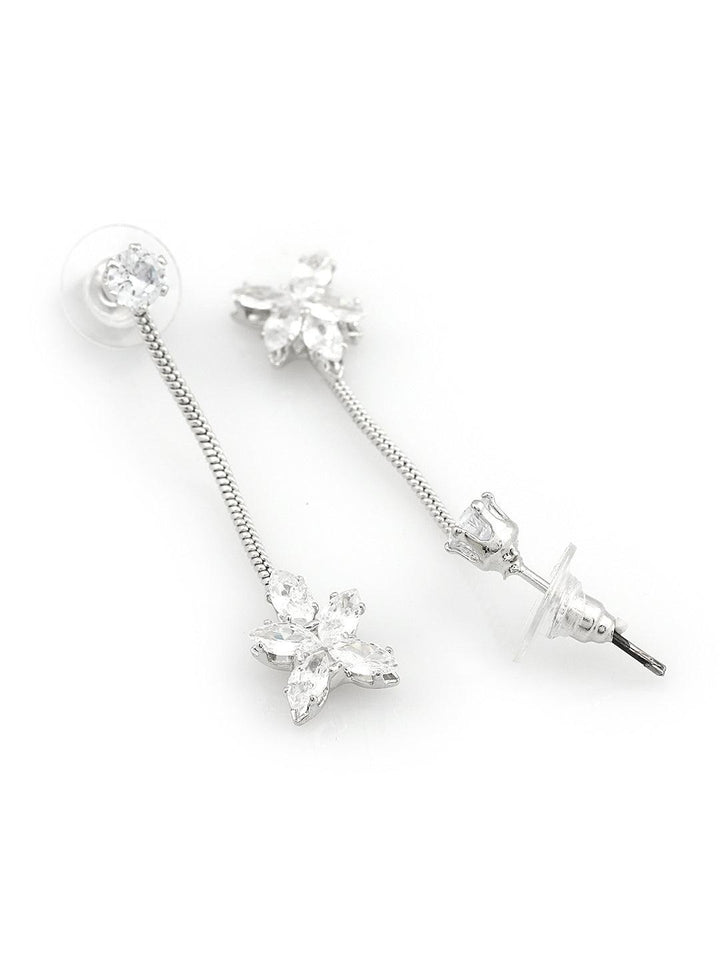 Silver Plated Floral Shaped Drop Earrings - Trendisia