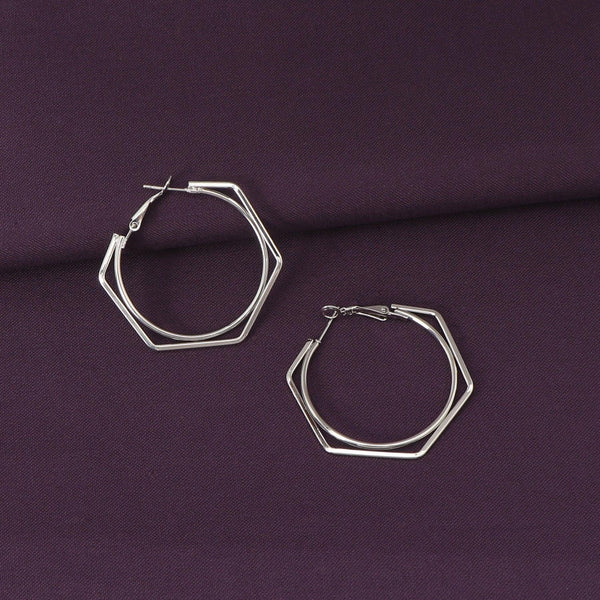 Silver-Plated Geometric Hoop Earrings - Trendisia
