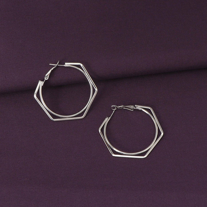 Silver-Plated Geometric Hoop Earrings - Trendisia