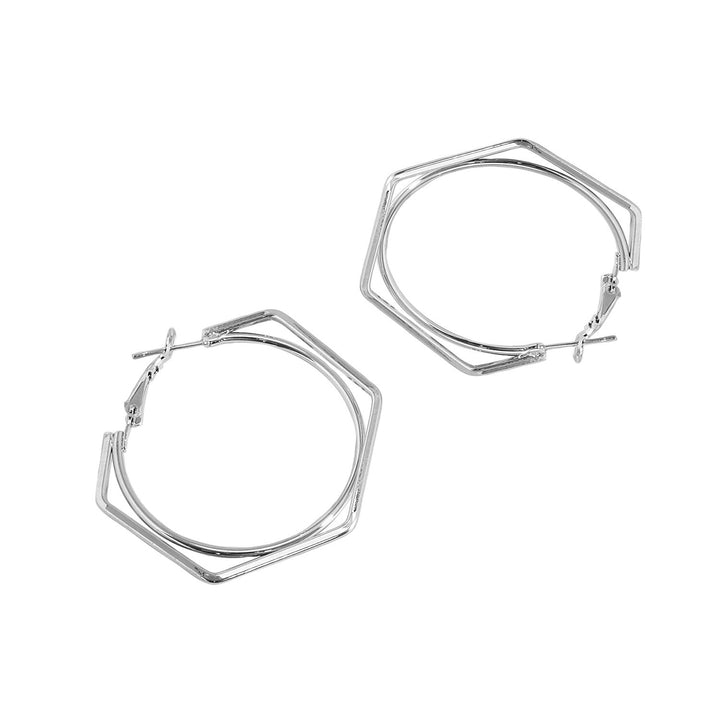 Silver-Plated Geometric Hoop Earrings - Trendisia