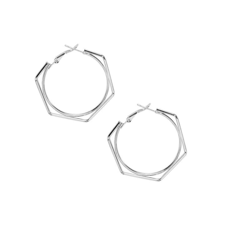 Silver-Plated Geometric Hoop Earrings - Trendisia