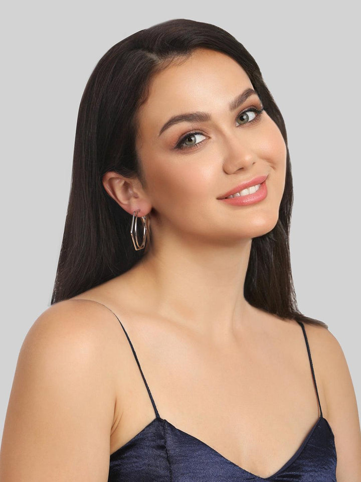 Silver-Plated Geometric Hoop Earrings - Trendisia