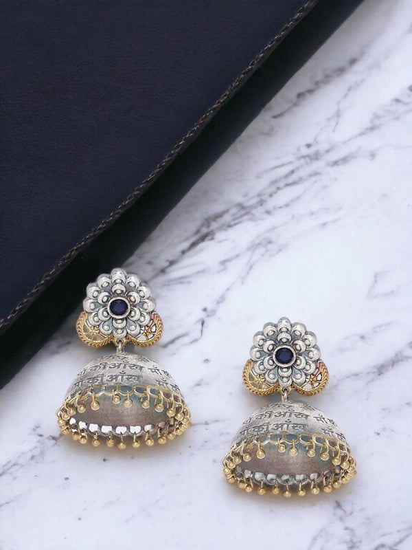 Silver-Plated Gold-Toned Oxidised Dome Shaped Jhumkas - Trendisia