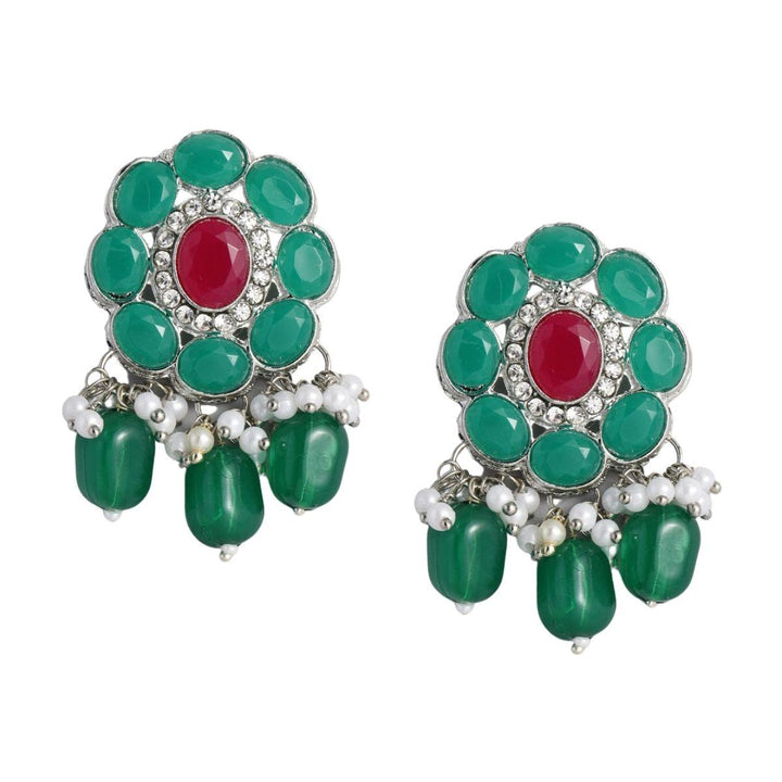 Silver-Plated Green Red Beaded Jewellery Set - Trendisia