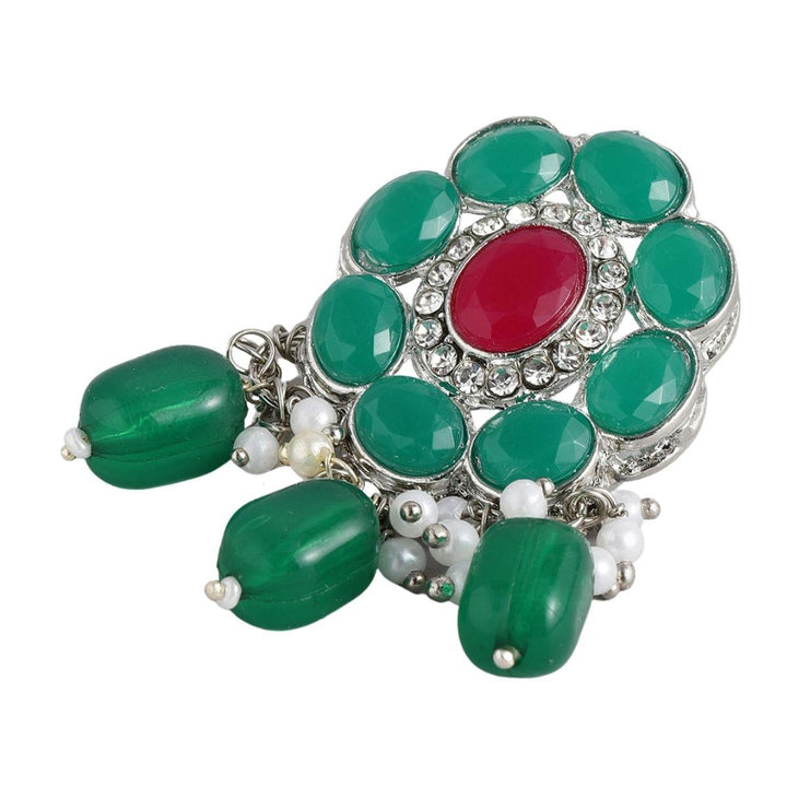 Silver-Plated Green Red Beaded Jewellery Set - Trendisia