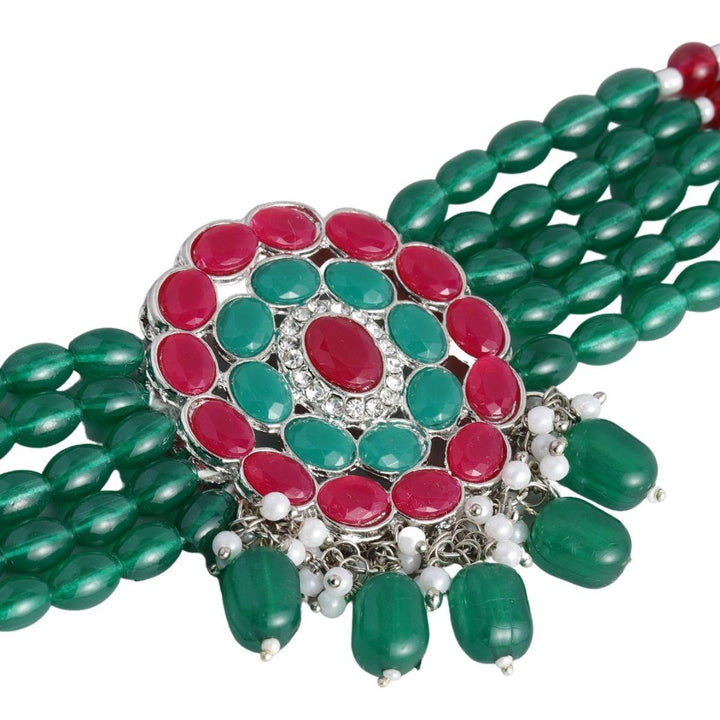 Silver-Plated Green Red Beaded Jewellery Set - Trendisia