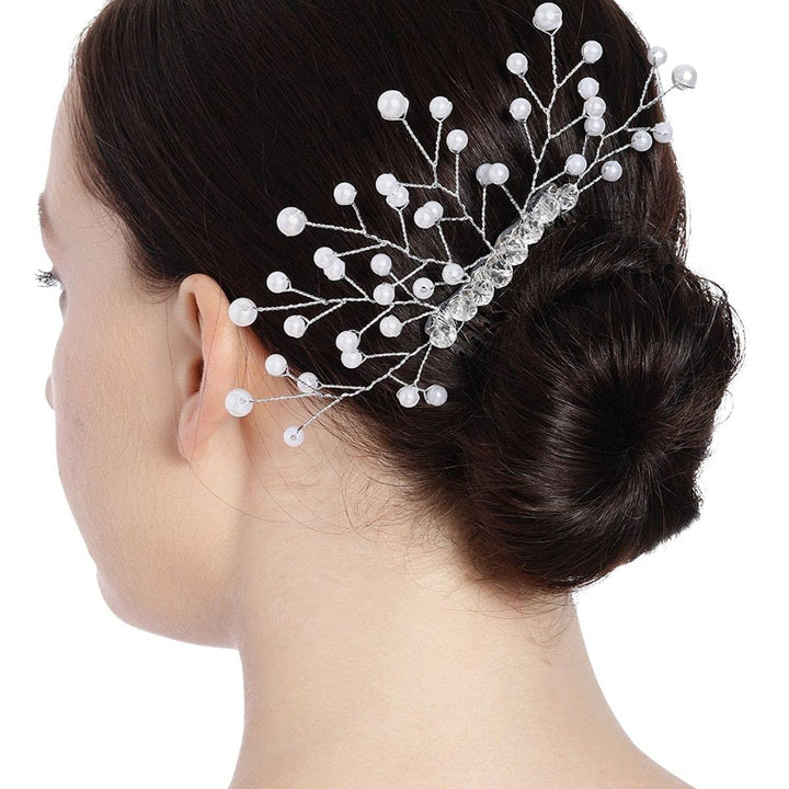 Silver-Plated Hair Tiara Comb Pin-TR0221RR192W - Trendisia