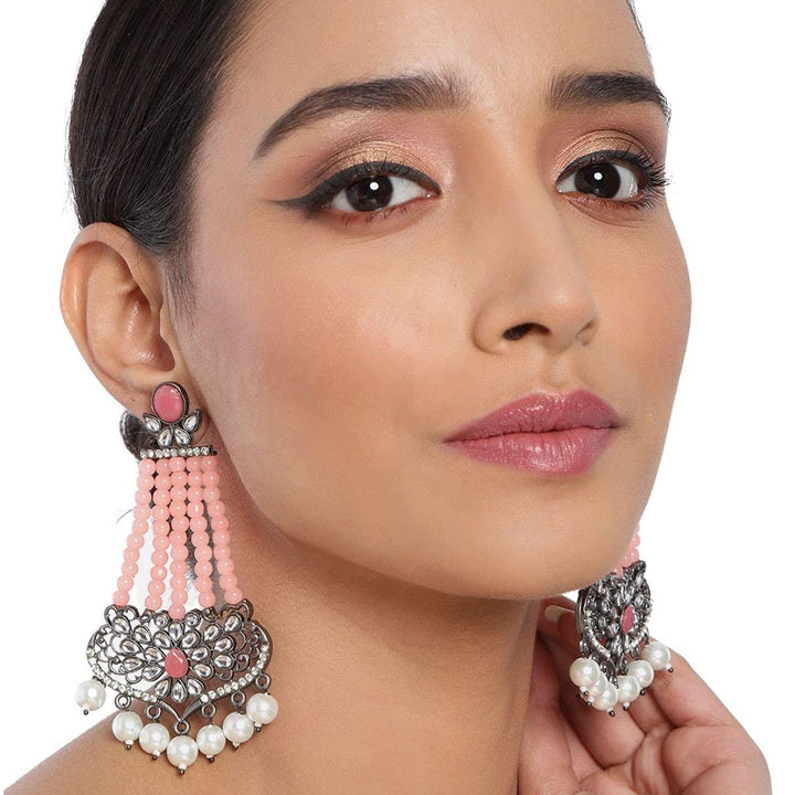 Silver-Plated Mirror Studded Drop Earrings - Trendisia