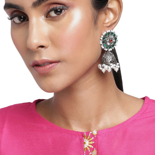 Silver-Plated Multicolor Dome Drop Earrings - Trendisia