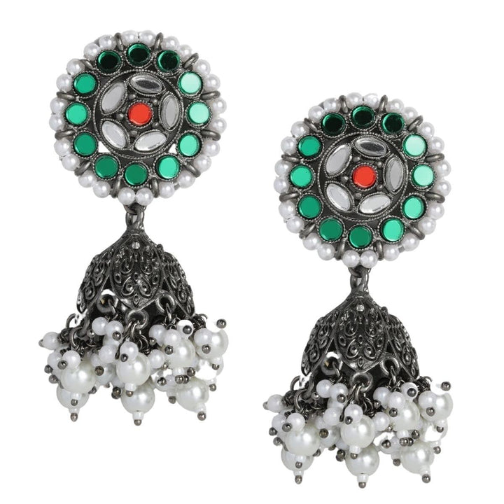 Silver-Plated Multicolor Dome Drop Earrings - Trendisia